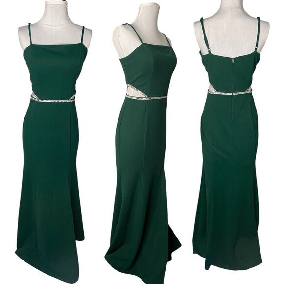 BCX Embellished Cutout Scuba Crepe Gown Jr 9 Formal Regency Prom Minimalist Glam - Picture 2 of 8